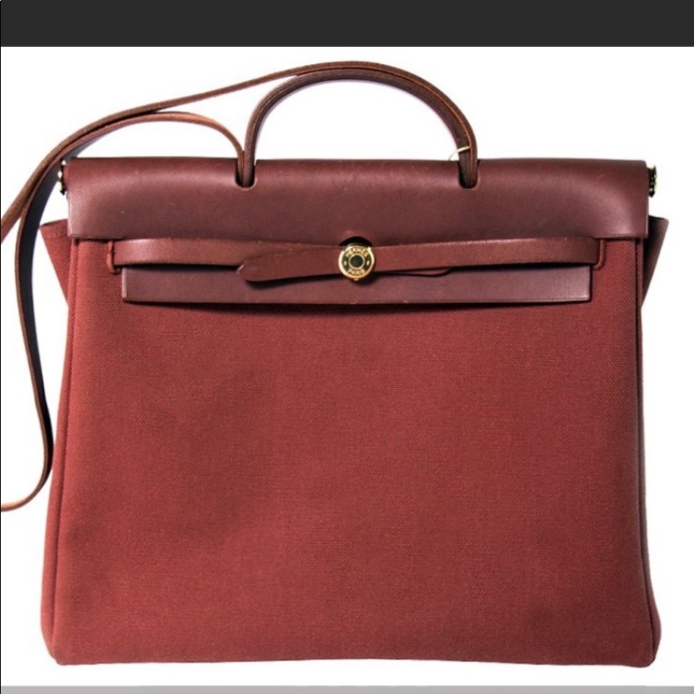 Hermes herbag MM brown/maroon and white toile (pack of 2 deal)
